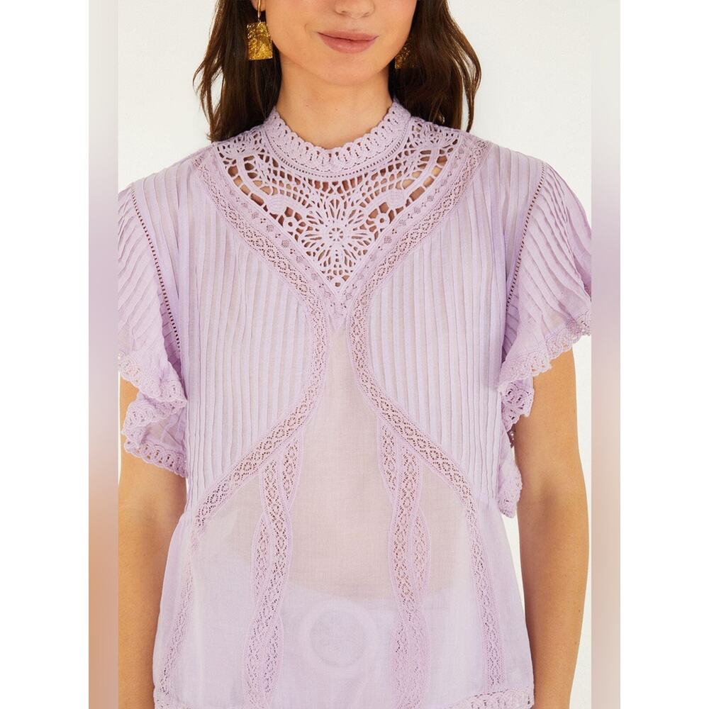 Farm Rio Lilac Lace Ruffled Blouse S - Picture 7 of 8